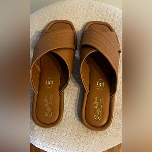 Seychelles Quilted Crossover Slide Mules in Brown